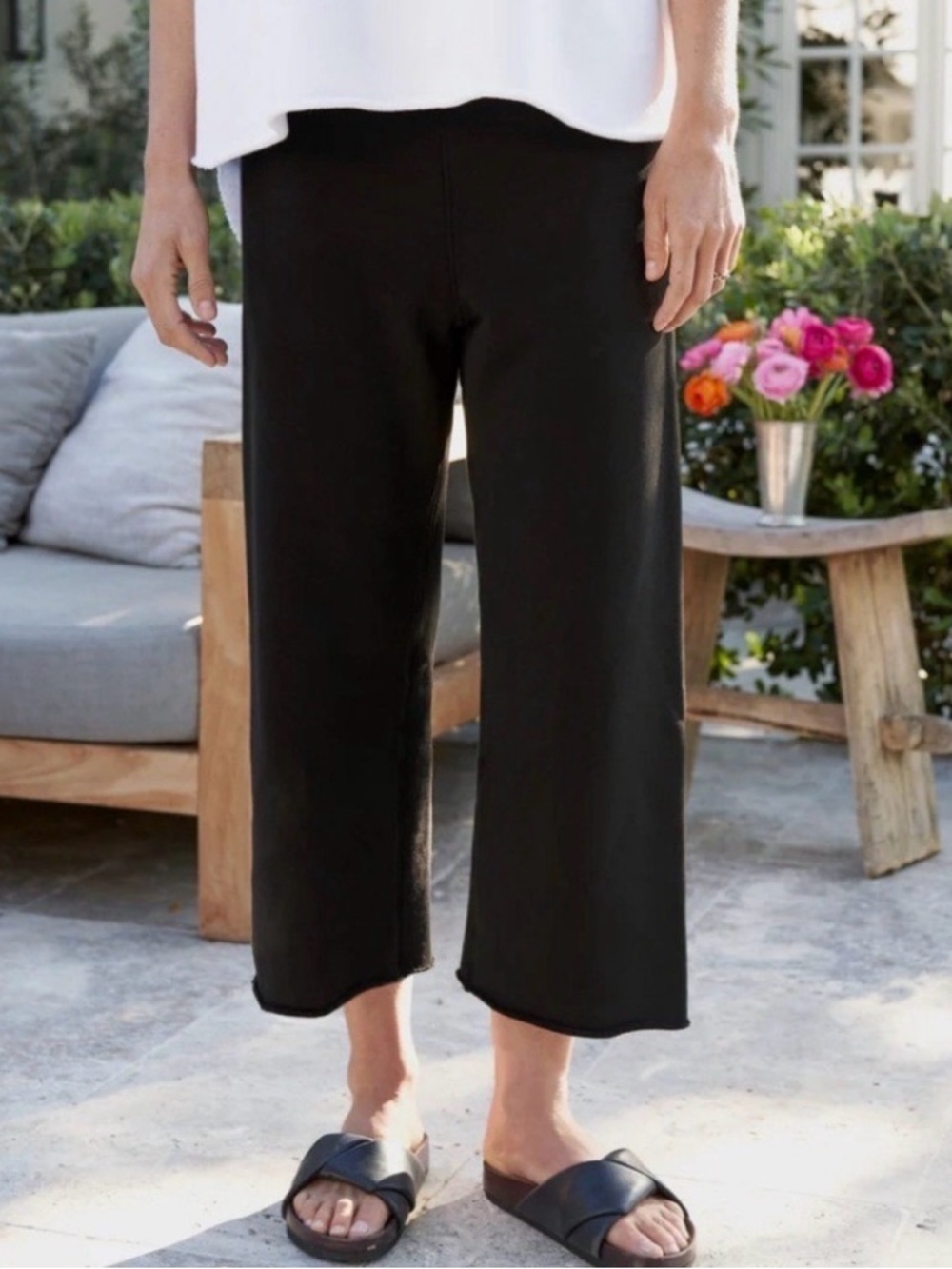 Frank and Eileen Catherine Terry Black Wide-Leg Cropped Pants